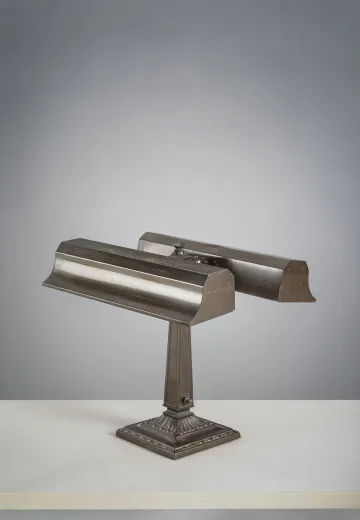 Antique brass two light partner's desk lamp