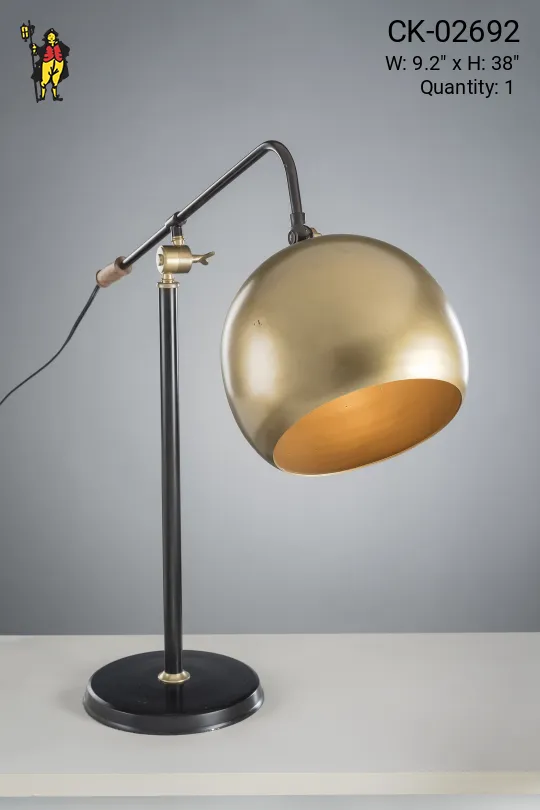 Brass & Black Desk Lamp w/Oversize Metal Shade