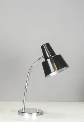 Chrome Base Black Shaded Desk Lamp