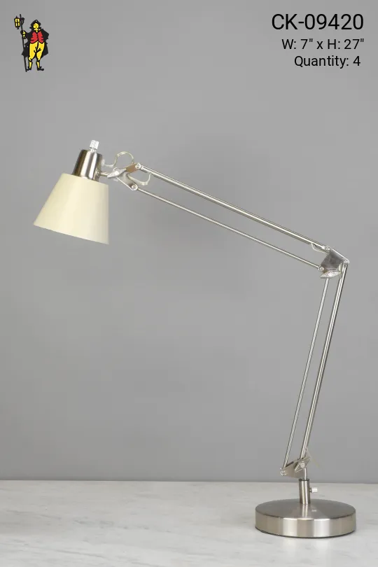 Silver Adjustable Desk Lamp w/Beige Shade