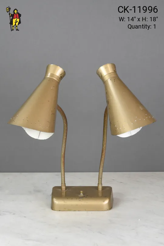 Two Light Gooseneck Pierced Brass Desk Lamp