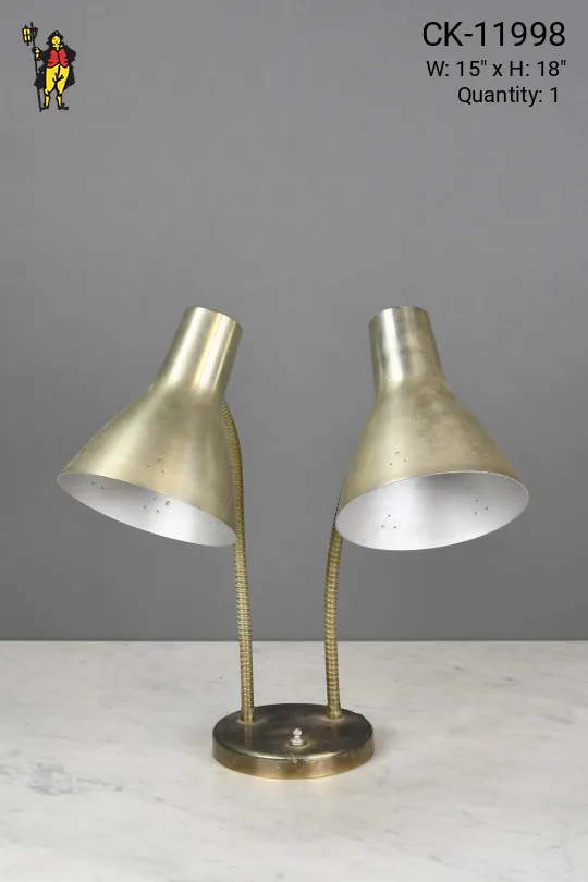 Two Light Gooseneck Pierced Brass Desk Lamp