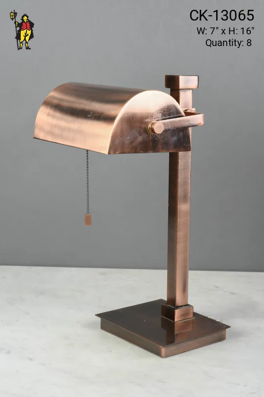 Pewter Metal Shaded Bankers Lamp