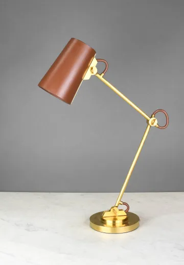 Brass Adjustable Leather Shaded Desk Lamp