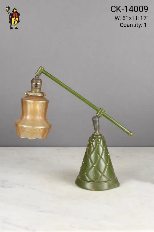 Vintage Green Adjustable Desk Lamp w/Glass Shade