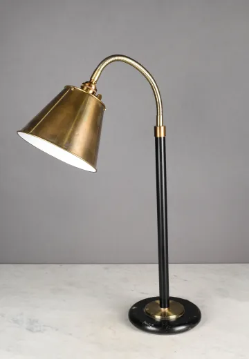 Black & Brass Metal Shaded Gooseneck Desk Lamp