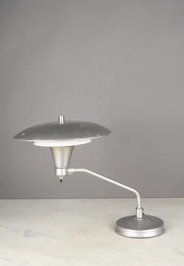 Nickel Mid Century Metal Shaded Desk Lamp