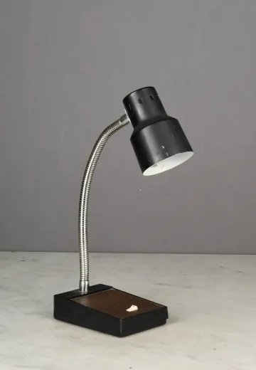 Black & Wooden Mid Century Gooseneck Desk