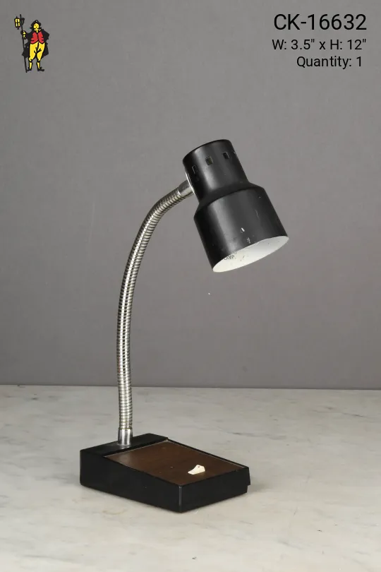 Black & Wooden Mid Century Gooseneck Desk