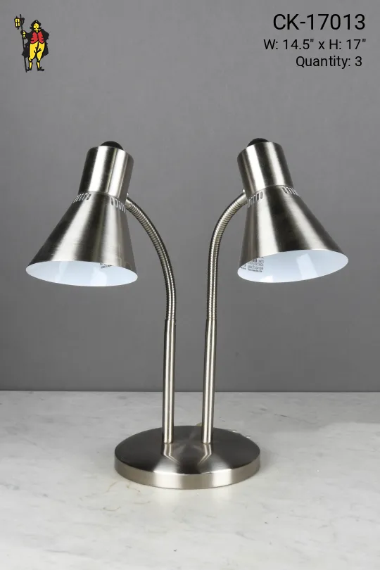 Nickel Two Light Gooseneck Desk Lamp