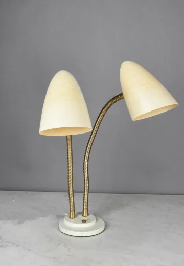 Brass Gooseneck Two Light Mid Century Desk Lamp