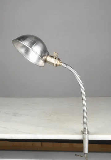 Nickel Clamp Gooseneck Desk Lamp w/Metal Shade
