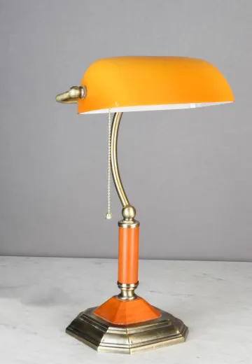 Brass & Wooden Accented Banker's Lamp