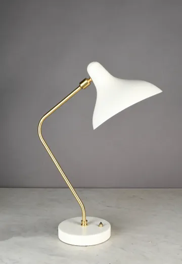 White & Brass Mid Century Modern Desk Lamp