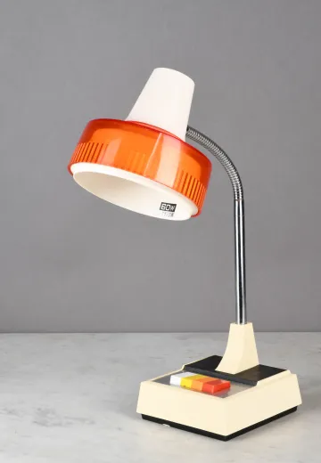 White & Orange Mid Century Gooseneck Japanese Desk Lamp