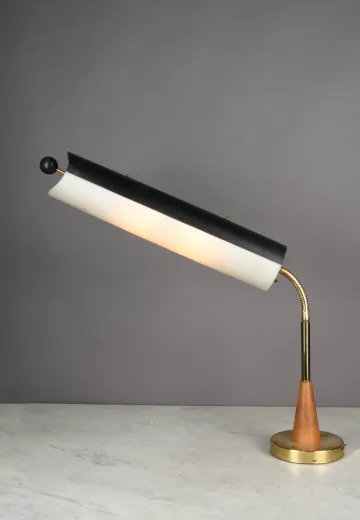 Wooden & Brass Gooseneck Linear Desk Lamp
