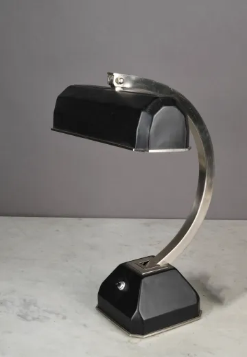 Black & Nickel Metal Shaded Desk Lamp