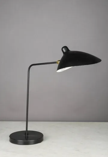 Black & Brass Accented Mid Century Modern Desk Lamp
