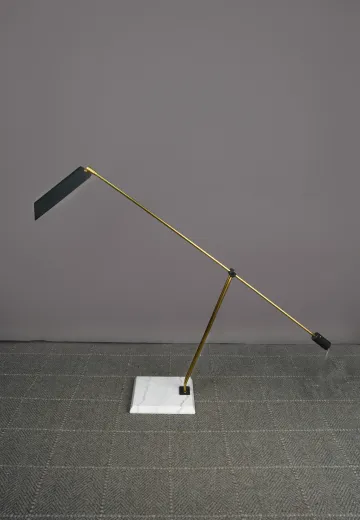 Brass & Black Adjustable Oversize Desk Lamp w/Marble Style Base