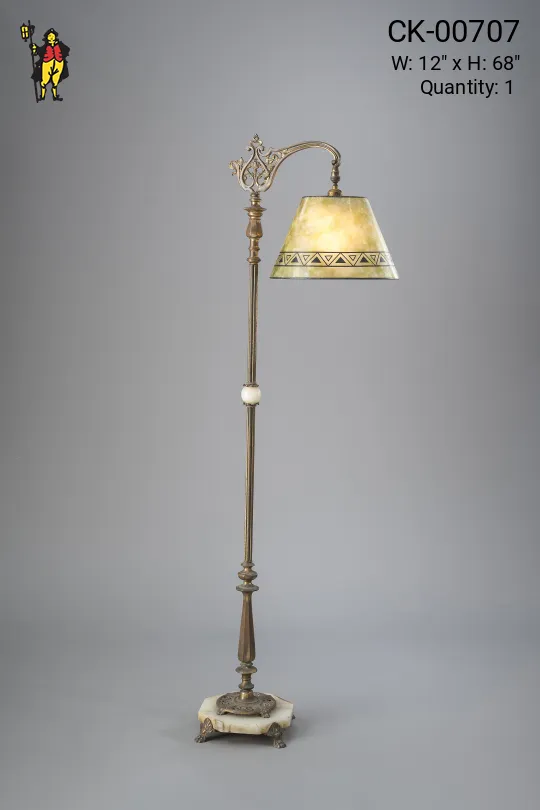 Brass & Jadalite Floor Lamp w/Natural Mica Lampshade