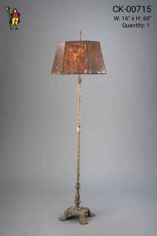 Antique Brass Floor Lamp w/Etched Mica Lampshade