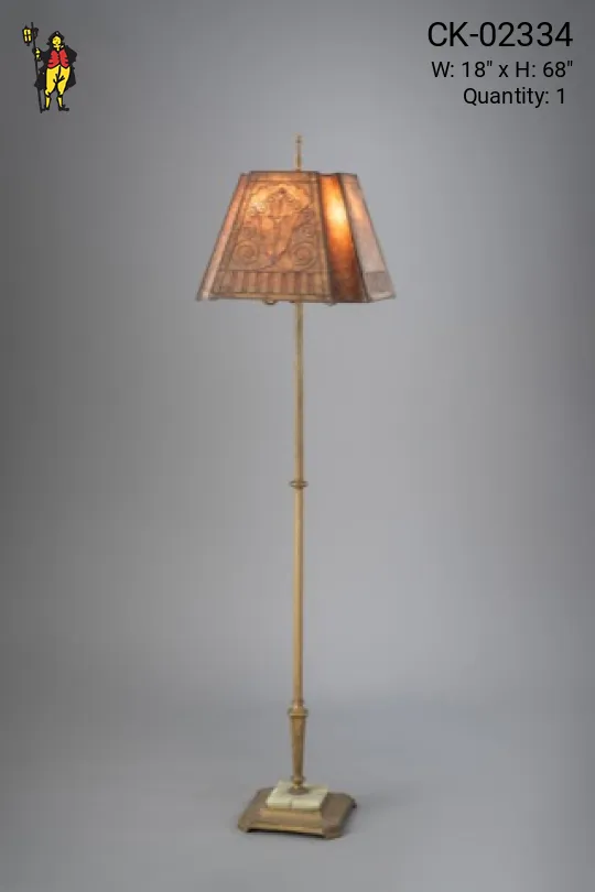 Antique Brass Floorlamp w/Etched Mica Lampshade