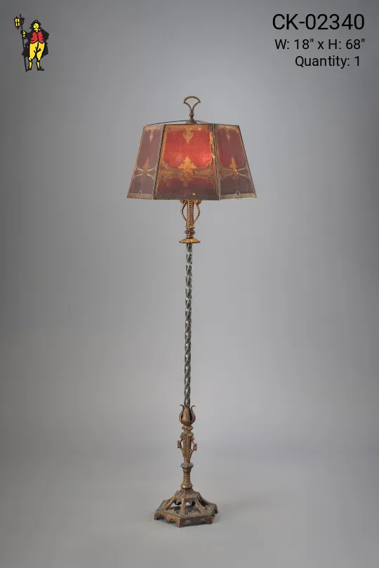 Antique Brass Floorlamp w/Etched Screen Shade