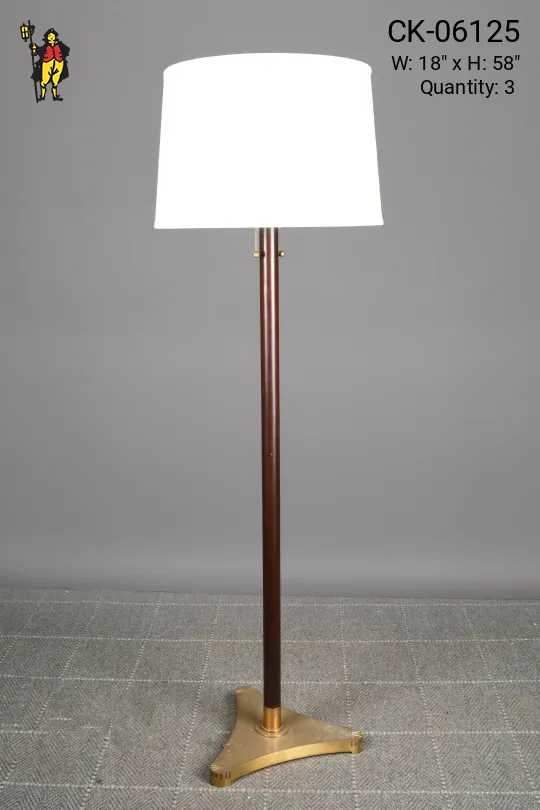 Wooden Pole Floor Lamp w/Brass Base
