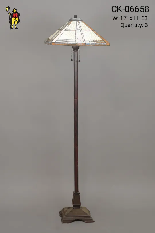Footed Floor Lamp w/Square Art Glass Shade