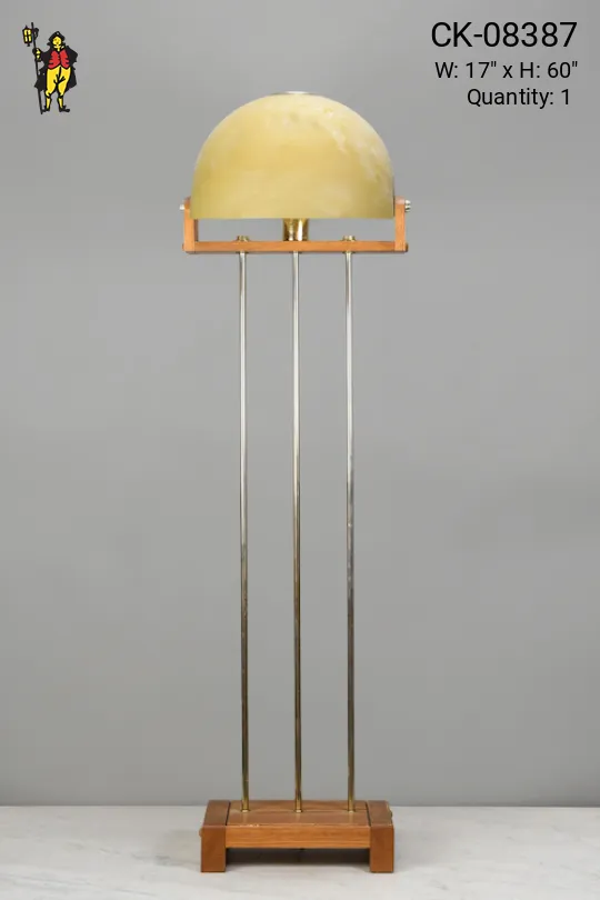 Mid Century Wooden Chrome Adjustable Head Floor Lamp w/Fiberglass Shade