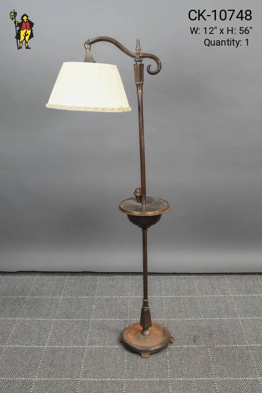 Footed Floor Lamp w/Small /Round Wooden Table