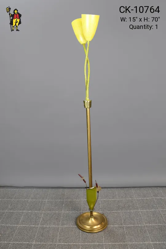 Two Light Yellow & Brass Floor Lamp