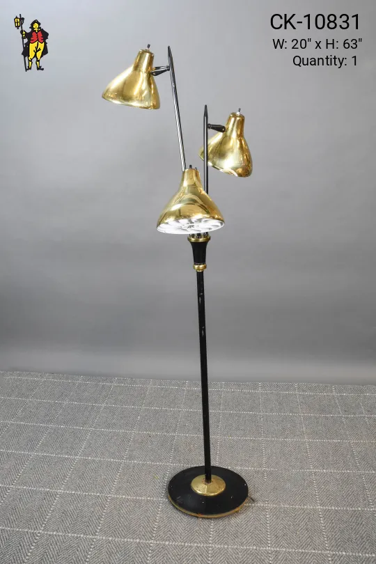 Mid Century Polished Brass Three Light Floor Lamp