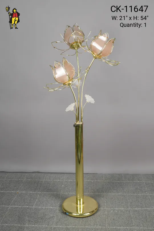 Pink Glass Floral Floor Lamp (Missing 2 Panels of Glass)