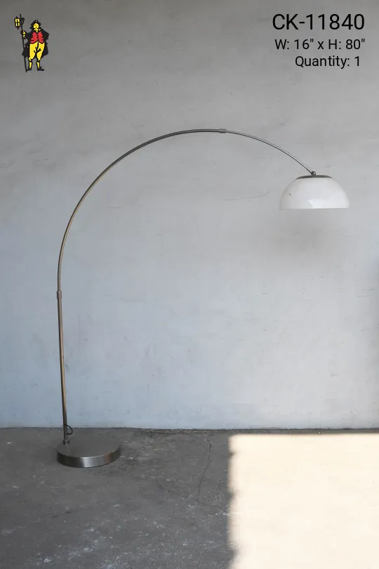 Nickel Arc Floor Lamp w/White Plastic Shade