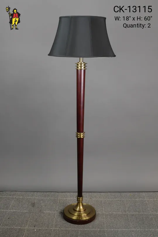 Art Deco Wooden Floor Lamp w/Brass Rings