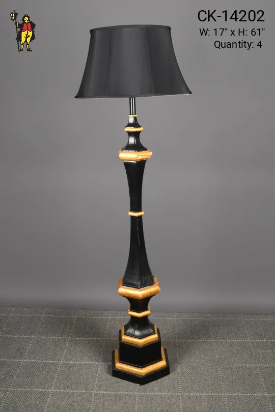 Black & Gold Painted Wooden Floor Lamp