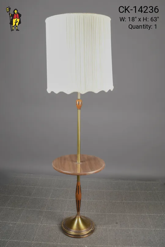 Brass & Wooden Mid Century Floor Lamp w/Wooden Table