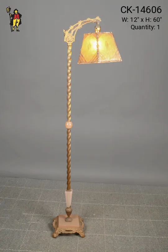 Mica Shaded Antique Brass Reading Floor Lamp