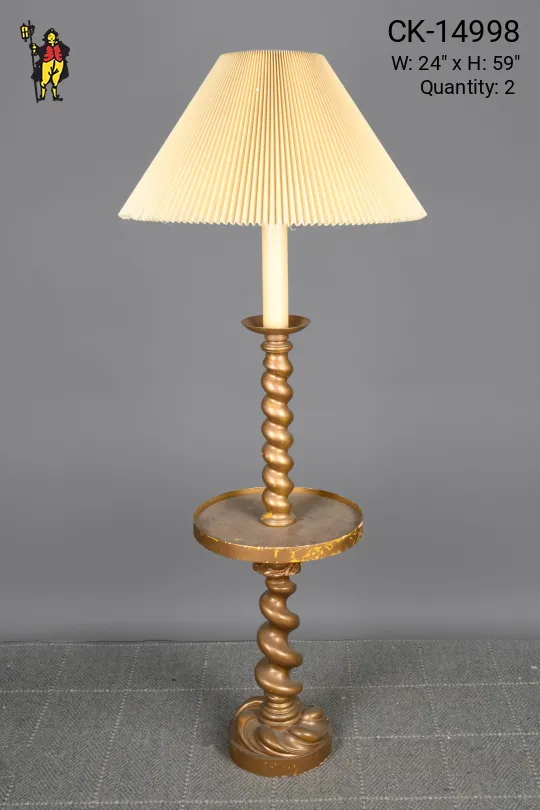 Wooden Spindle Floor Lamp w/Round Table
