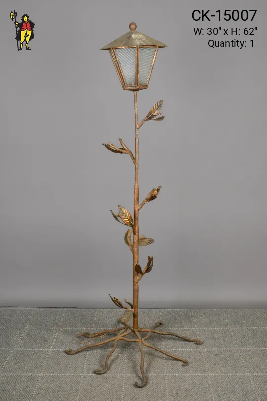 Distressed Bronze Floral Single Lantern Floor Lamp