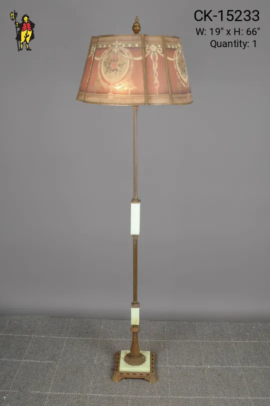 Antique Brass Footed Mica Shaded Floor Lamp