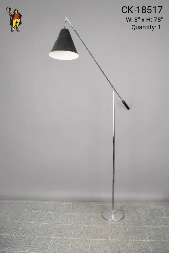 Nickel Oversize Reading Floor Lamp w/Black Metal Shade