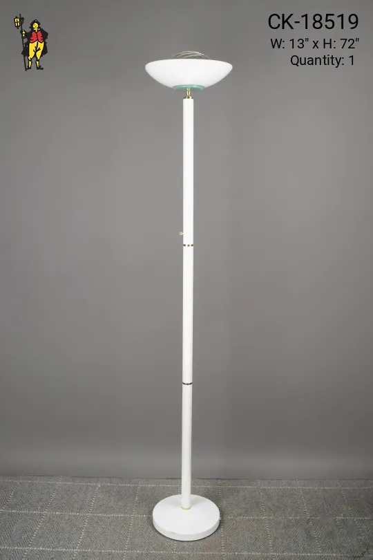 White Torchiere w/Cage Shade & Brass Accents