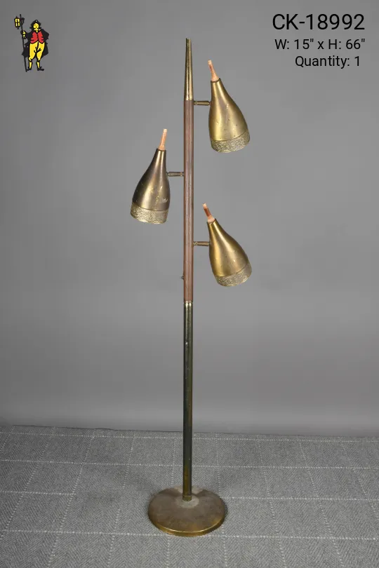 Wood & Brass Three Light Distressed Directional Floor Lamp