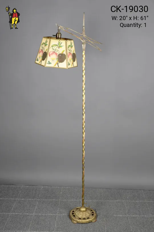 Floral Shaded Brass Swirl Bridge Floor Lamp