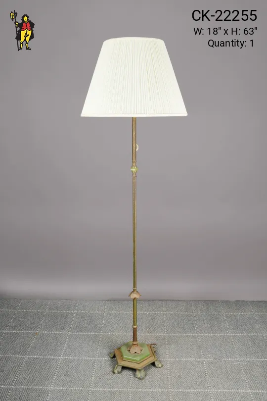Antique Brass Floor Lamp w/Footed Jadeite Base
