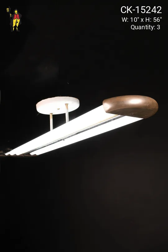 4' Nickel Rounded "Space Age" Four Exposed Bulb Fluorescent (Available to Hang From Stems or Chain)
