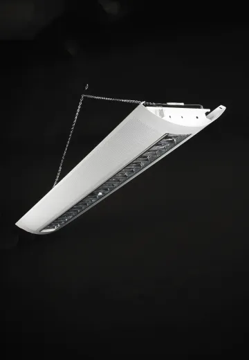 *Gutted - Astera Bulbs Required* 4' Modern Fluorescent w/Chrome Louvers & Pierced Metal