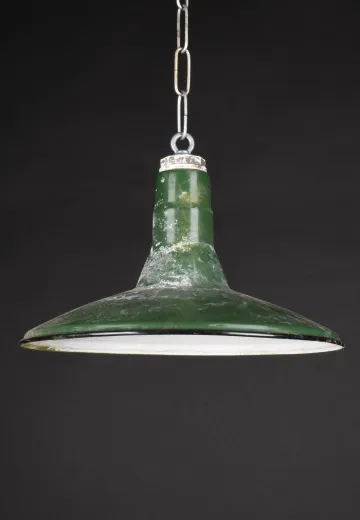 14" Distressed Green "Saucer" Porcelain Enamel Hanging RLM